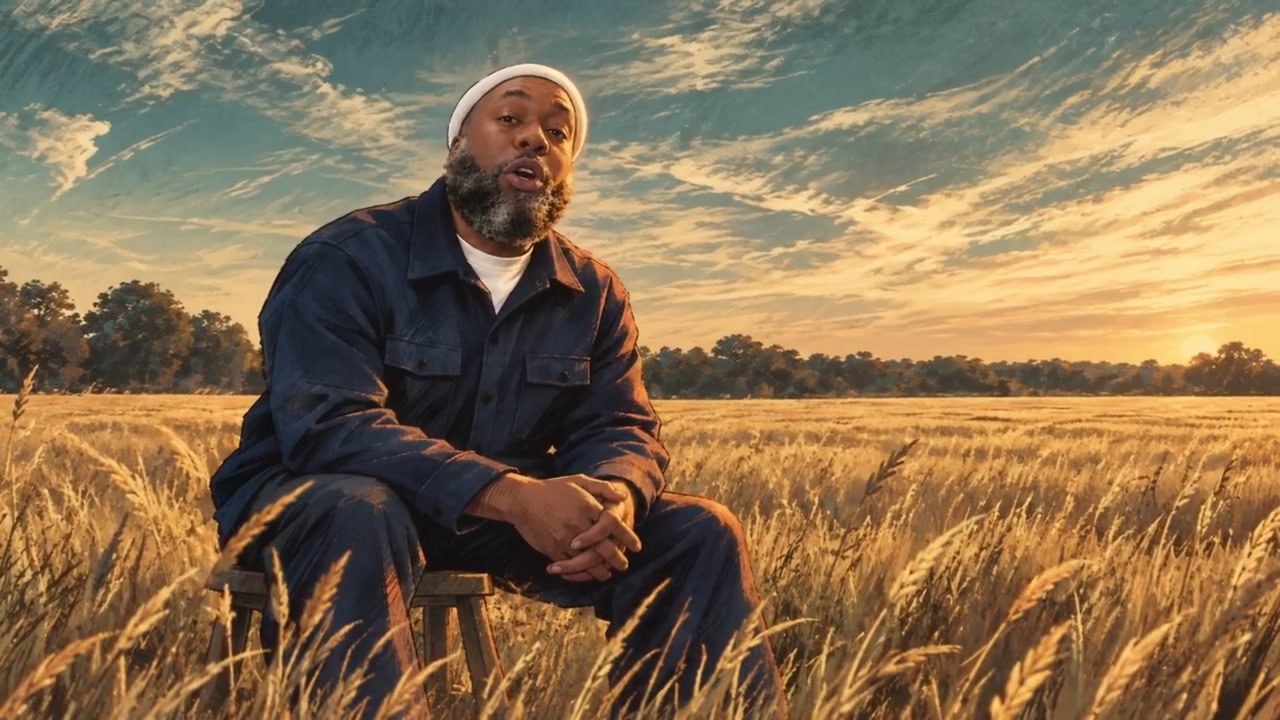 A man seated in a golden field in Freedom