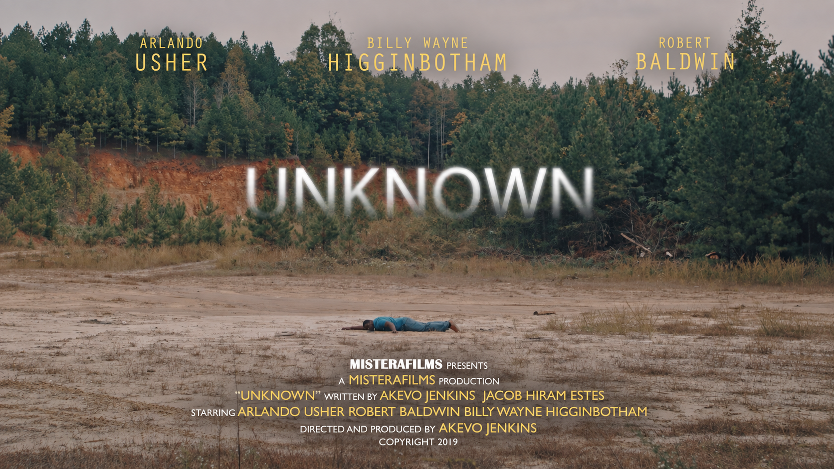 Unknown film artwork with a wooded quarry, title, cast, and credits